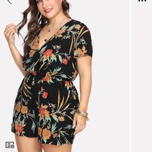 Floral wrap top romper